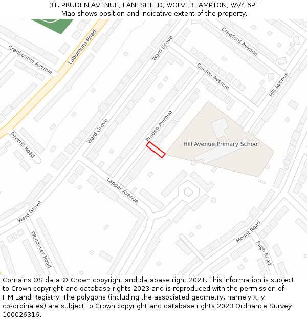 31, PRUDEN AVENUE, LANESFIELD, WOLVERHAMPTON, WV4 6PT: Location map and indicative extent of plot