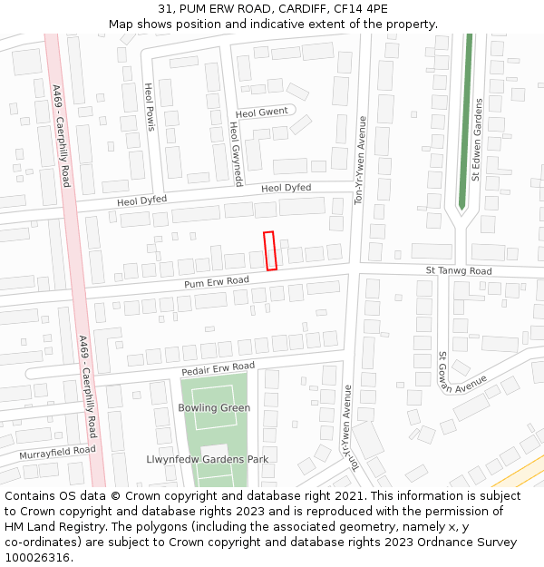 31, PUM ERW ROAD, CARDIFF, CF14 4PE: Location map and indicative extent of plot