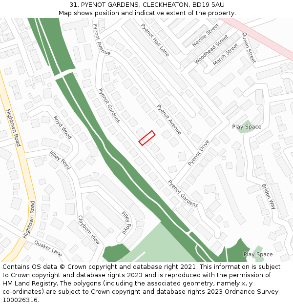 31, PYENOT GARDENS, CLECKHEATON, BD19 5AU: Location map and indicative extent of plot