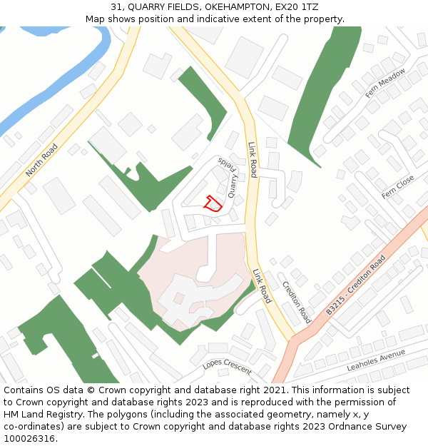 31, QUARRY FIELDS, OKEHAMPTON, EX20 1TZ: Location map and indicative extent of plot