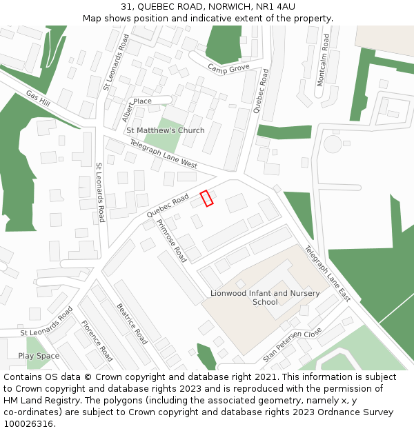 31, QUEBEC ROAD, NORWICH, NR1 4AU: Location map and indicative extent of plot