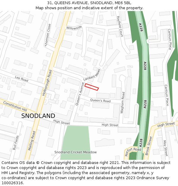 31, QUEENS AVENUE, SNODLAND, ME6 5BL: Location map and indicative extent of plot