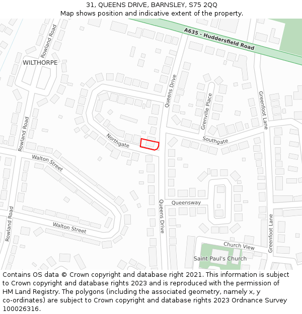 31, QUEENS DRIVE, BARNSLEY, S75 2QQ: Location map and indicative extent of plot