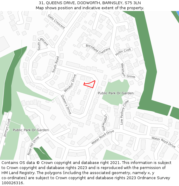 31, QUEENS DRIVE, DODWORTH, BARNSLEY, S75 3LN: Location map and indicative extent of plot