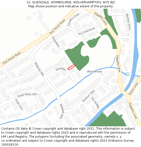 31, QUENDALE, WOMBOURNE, WOLVERHAMPTON, WV5 8JZ: Location map and indicative extent of plot