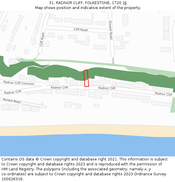31, RADNOR CLIFF, FOLKESTONE, CT20 2JJ: Location map and indicative extent of plot