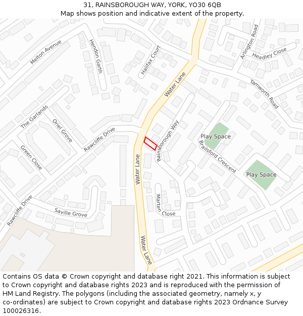 31, RAINSBOROUGH WAY, YORK, YO30 6QB: Location map and indicative extent of plot
