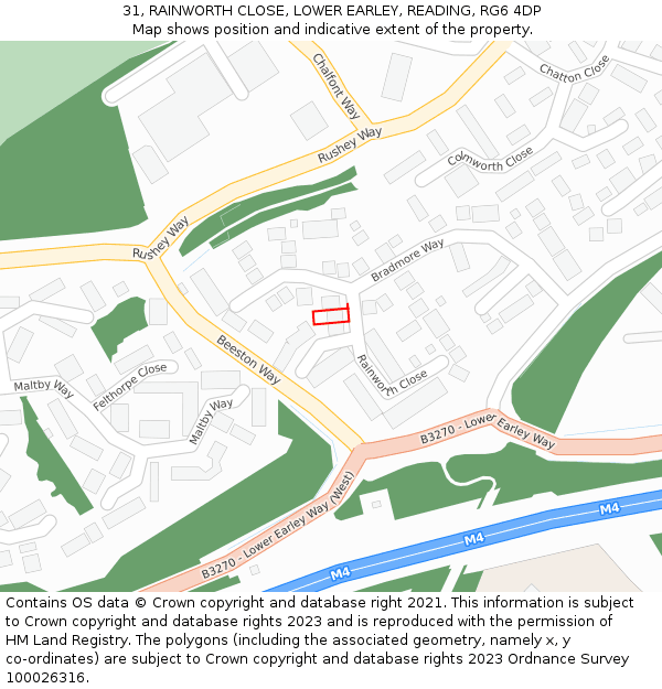 31, RAINWORTH CLOSE, LOWER EARLEY, READING, RG6 4DP: Location map and indicative extent of plot
