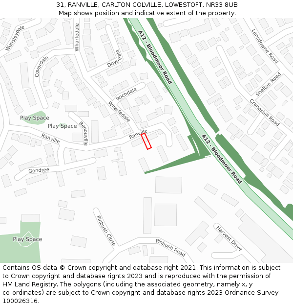 31, RANVILLE, CARLTON COLVILLE, LOWESTOFT, NR33 8UB: Location map and indicative extent of plot