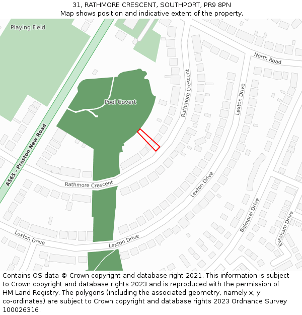 31, RATHMORE CRESCENT, SOUTHPORT, PR9 8PN: Location map and indicative extent of plot