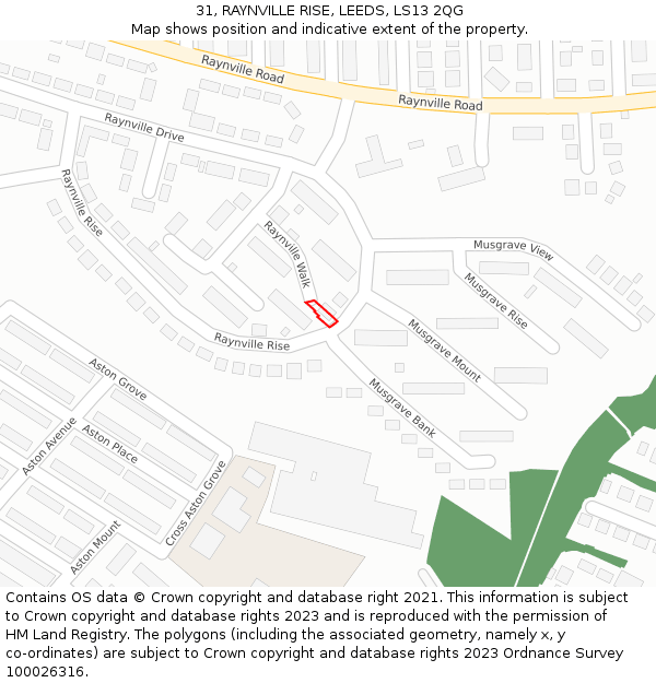 31, RAYNVILLE RISE, LEEDS, LS13 2QG: Location map and indicative extent of plot