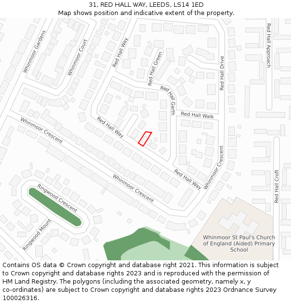 31, RED HALL WAY, LEEDS, LS14 1ED: Location map and indicative extent of plot