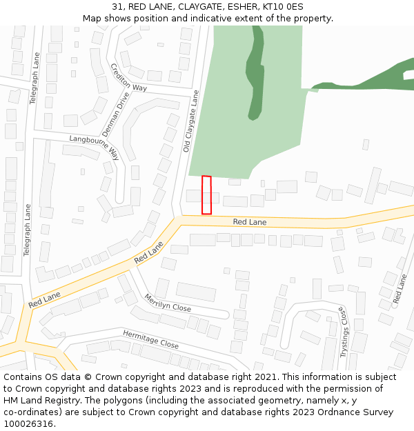 31, RED LANE, CLAYGATE, ESHER, KT10 0ES: Location map and indicative extent of plot