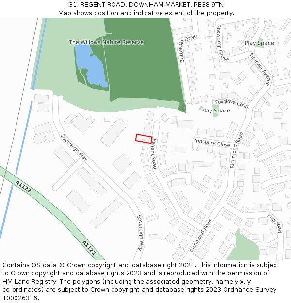 31, REGENT ROAD, DOWNHAM MARKET, PE38 9TN: Location map and indicative extent of plot
