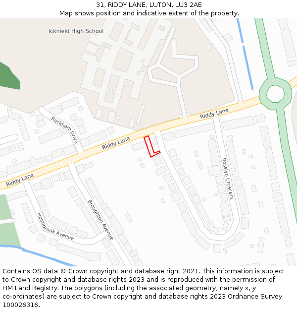 31, RIDDY LANE, LUTON, LU3 2AE: Location map and indicative extent of plot