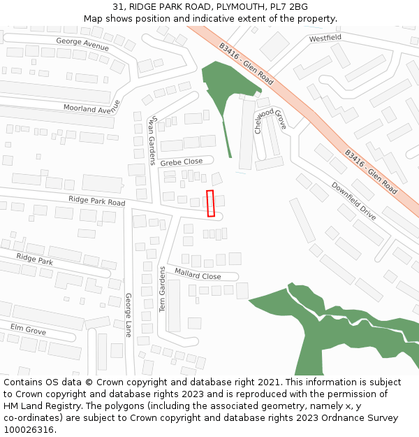 31, RIDGE PARK ROAD, PLYMOUTH, PL7 2BG: Location map and indicative extent of plot