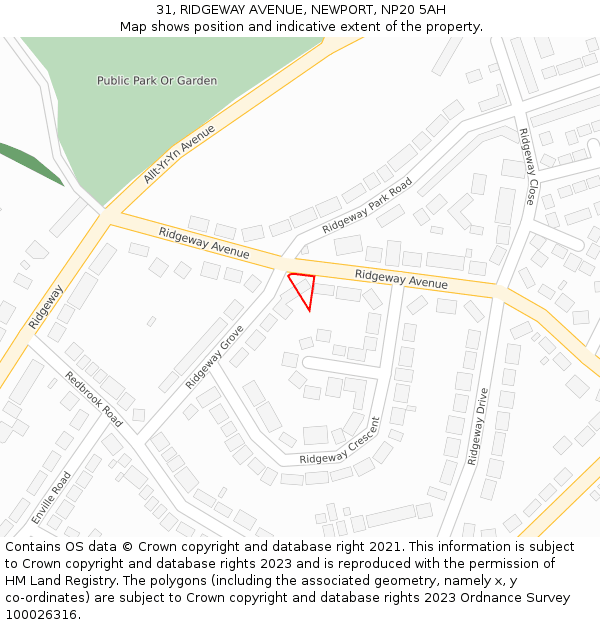 31, RIDGEWAY AVENUE, NEWPORT, NP20 5AH: Location map and indicative extent of plot