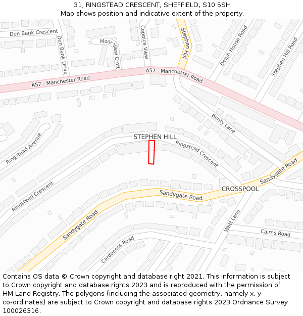 31, RINGSTEAD CRESCENT, SHEFFIELD, S10 5SH: Location map and indicative extent of plot
