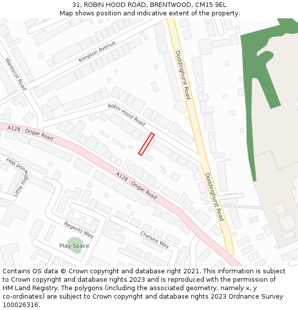 31, ROBIN HOOD ROAD, BRENTWOOD, CM15 9EL: Location map and indicative extent of plot