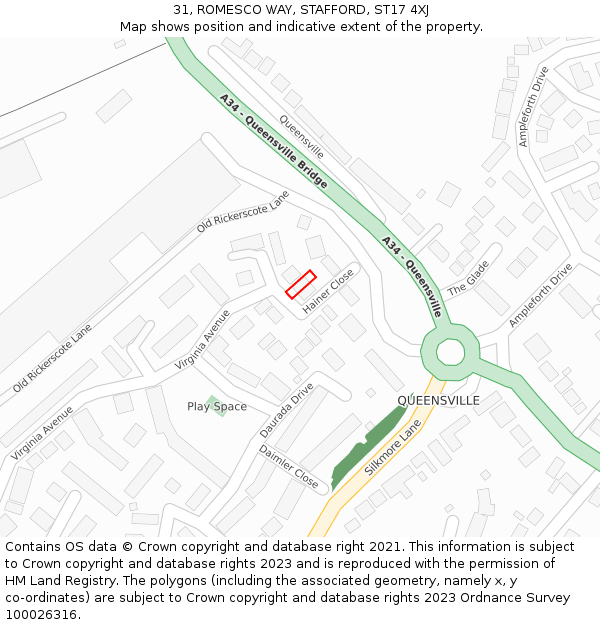 31, ROMESCO WAY, STAFFORD, ST17 4XJ: Location map and indicative extent of plot