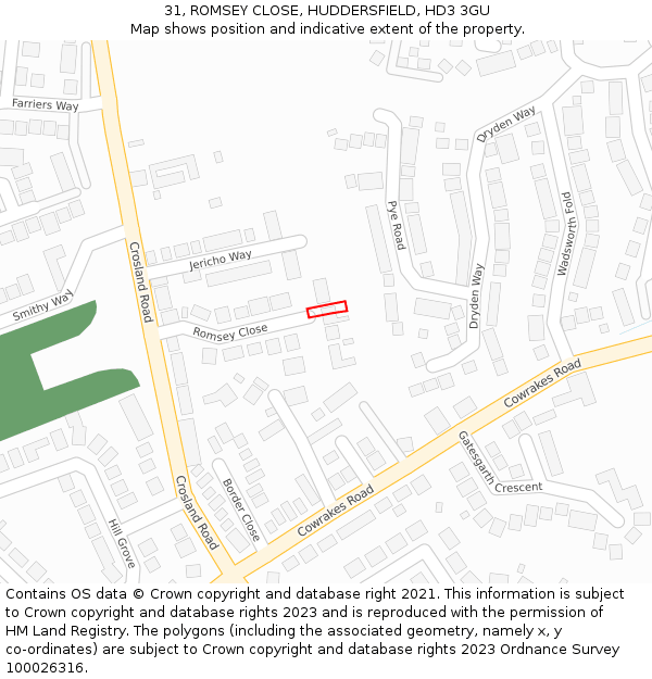 31, ROMSEY CLOSE, HUDDERSFIELD, HD3 3GU: Location map and indicative extent of plot