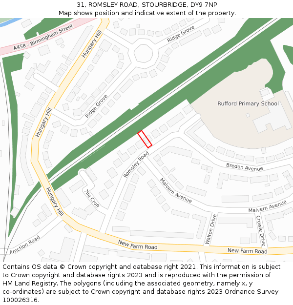 31, ROMSLEY ROAD, STOURBRIDGE, DY9 7NP: Location map and indicative extent of plot