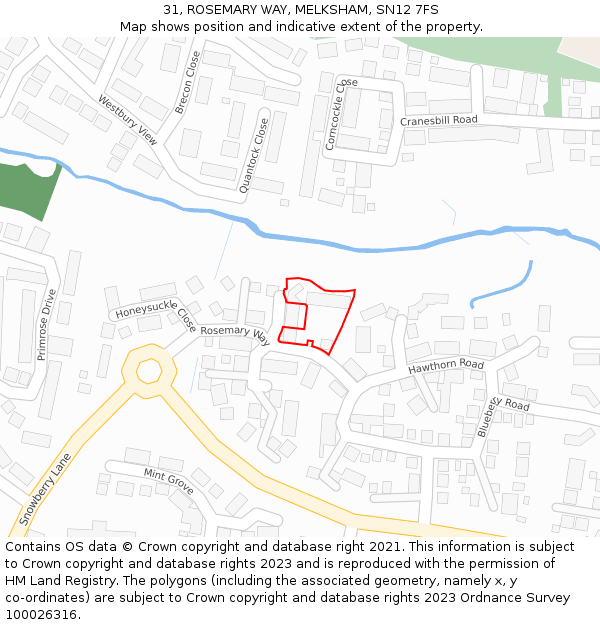 31, ROSEMARY WAY, MELKSHAM, SN12 7FS: Location map and indicative extent of plot