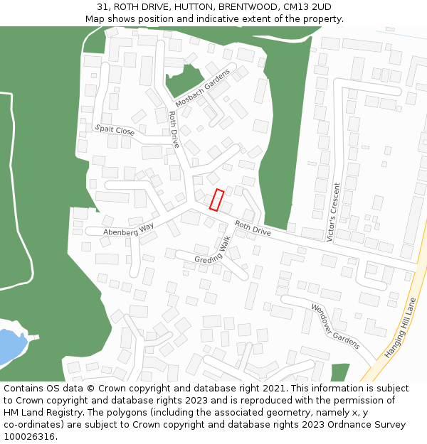 31, ROTH DRIVE, HUTTON, BRENTWOOD, CM13 2UD: Location map and indicative extent of plot