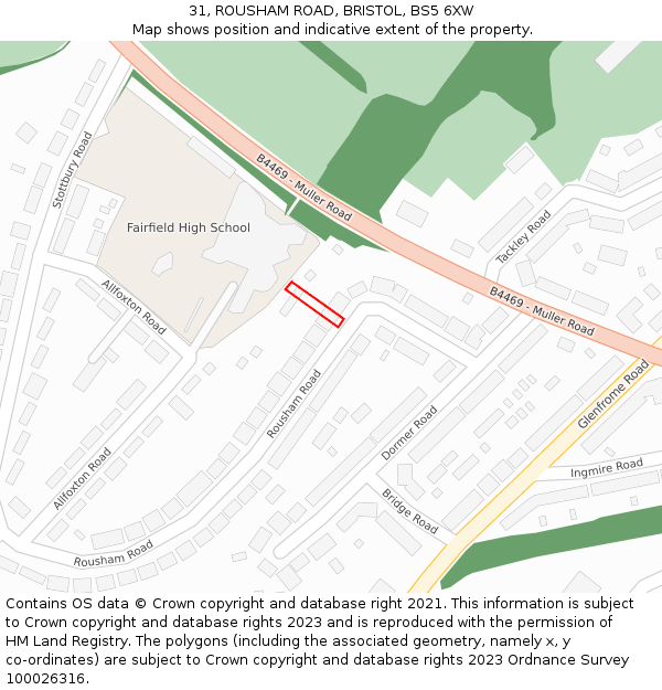 31, ROUSHAM ROAD, BRISTOL, BS5 6XW: Location map and indicative extent of plot