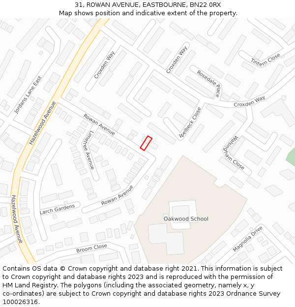 31, ROWAN AVENUE, EASTBOURNE, BN22 0RX: Location map and indicative extent of plot