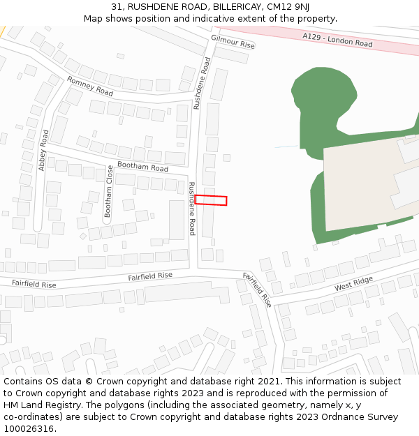 31, RUSHDENE ROAD, BILLERICAY, CM12 9NJ: Location map and indicative extent of plot