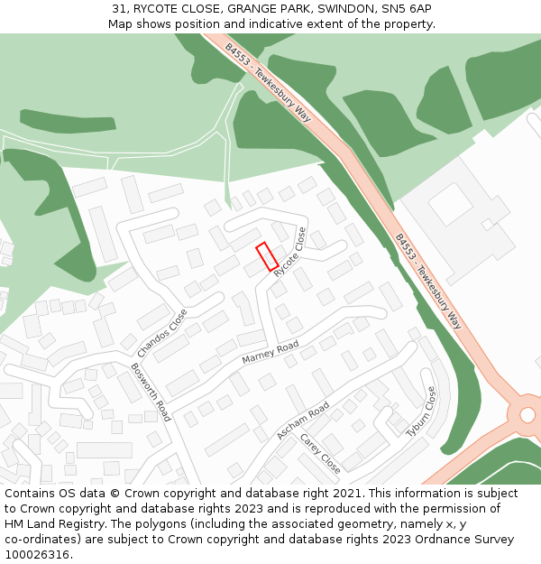 31, RYCOTE CLOSE, GRANGE PARK, SWINDON, SN5 6AP: Location map and indicative extent of plot