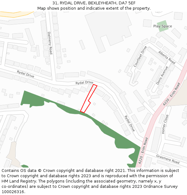 31, RYDAL DRIVE, BEXLEYHEATH, DA7 5EF: Location map and indicative extent of plot