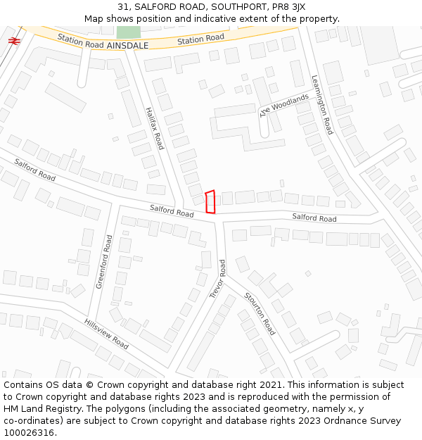 31, SALFORD ROAD, SOUTHPORT, PR8 3JX: Location map and indicative extent of plot