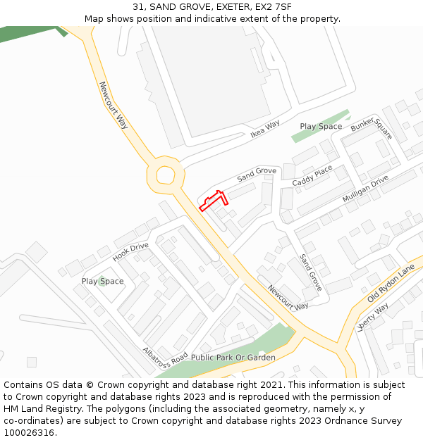 31, SAND GROVE, EXETER, EX2 7SF: Location map and indicative extent of plot