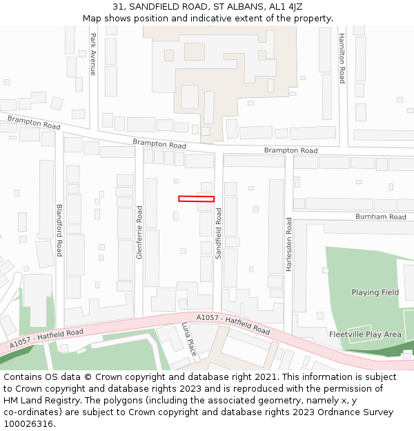 31, SANDFIELD ROAD, ST ALBANS, AL1 4JZ: Location map and indicative extent of plot
