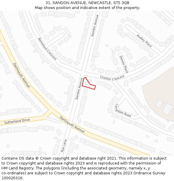 31, SANDON AVENUE, NEWCASTLE, ST5 3QB: Location map and indicative extent of plot