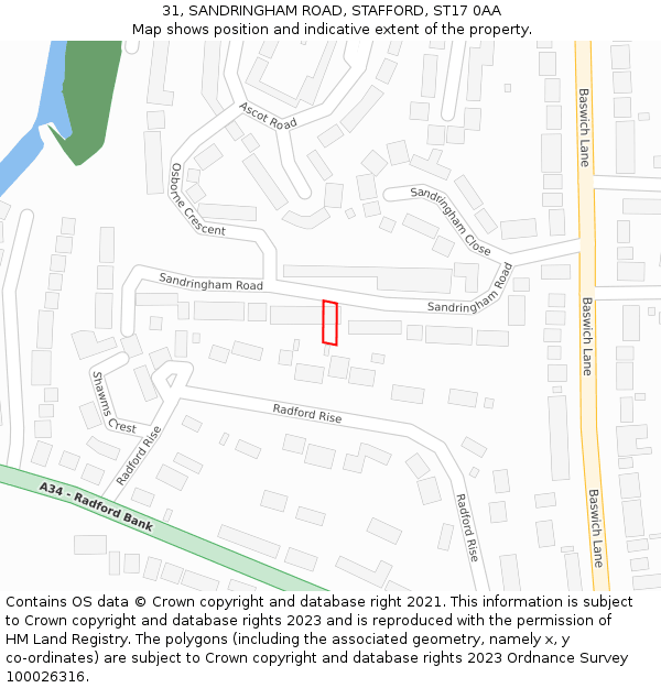 31, SANDRINGHAM ROAD, STAFFORD, ST17 0AA: Location map and indicative extent of plot