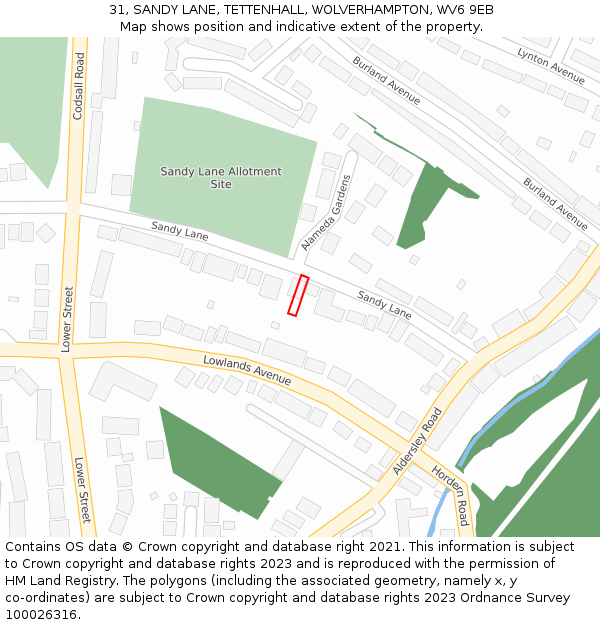 31, SANDY LANE, TETTENHALL, WOLVERHAMPTON, WV6 9EB: Location map and indicative extent of plot