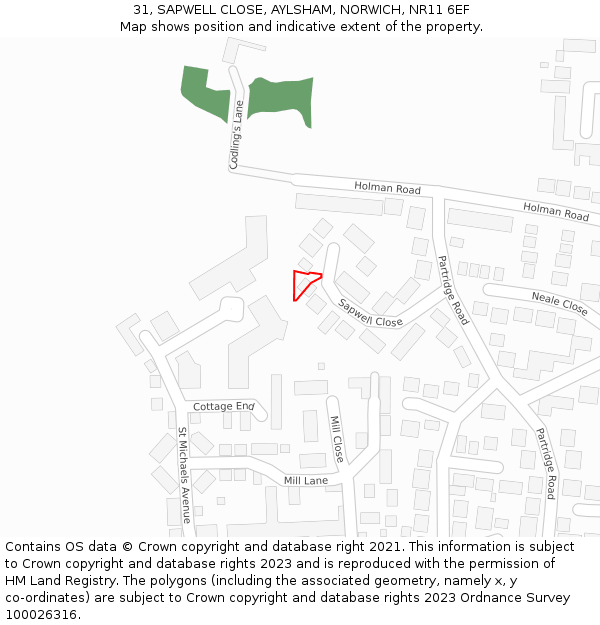 31, SAPWELL CLOSE, AYLSHAM, NORWICH, NR11 6EF: Location map and indicative extent of plot