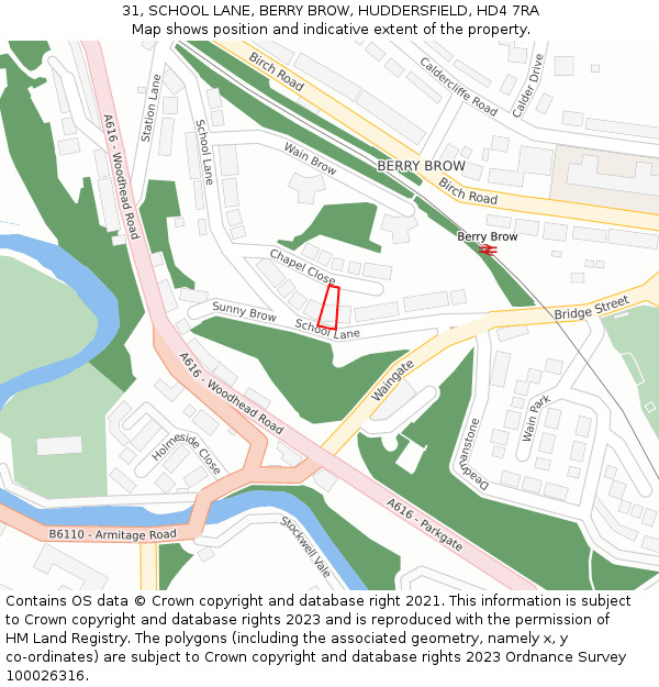 31, SCHOOL LANE, BERRY BROW, HUDDERSFIELD, HD4 7RA: Location map and indicative extent of plot