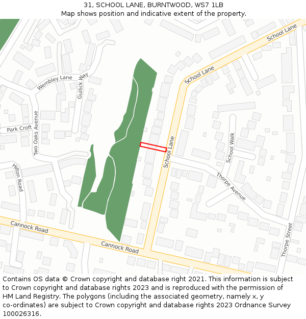 31, SCHOOL LANE, BURNTWOOD, WS7 1LB: Location map and indicative extent of plot