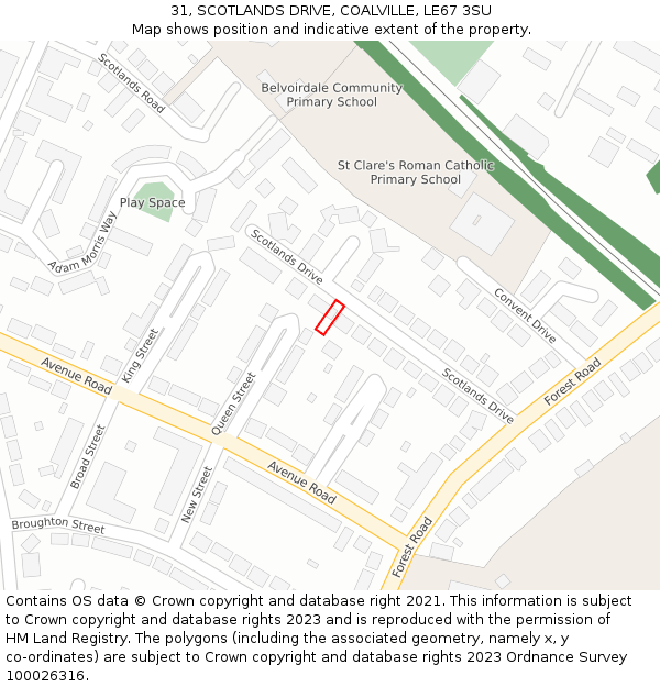 31, SCOTLANDS DRIVE, COALVILLE, LE67 3SU: Location map and indicative extent of plot