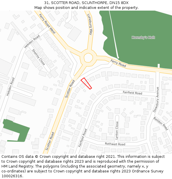 31, SCOTTER ROAD, SCUNTHORPE, DN15 8DX: Location map and indicative extent of plot