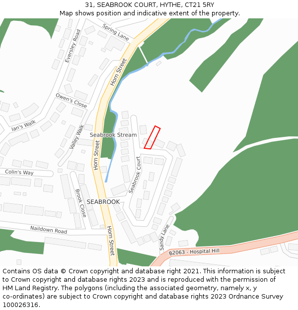 31, SEABROOK COURT, HYTHE, CT21 5RY: Location map and indicative extent of plot