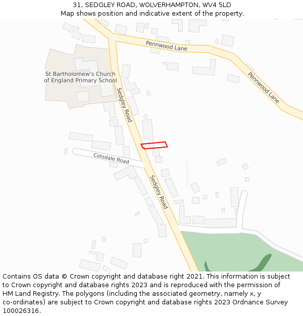 31, SEDGLEY ROAD, WOLVERHAMPTON, WV4 5LD: Location map and indicative extent of plot