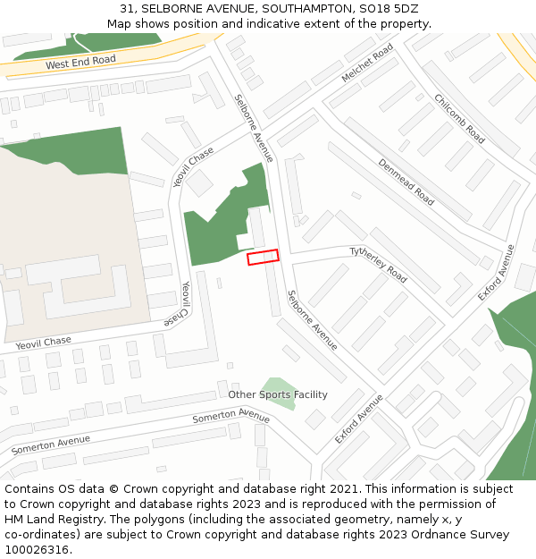 31, SELBORNE AVENUE, SOUTHAMPTON, SO18 5DZ: Location map and indicative extent of plot