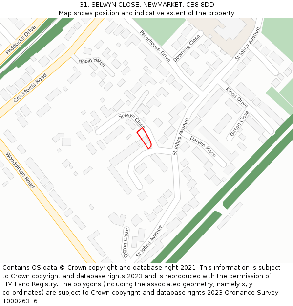 31, SELWYN CLOSE, NEWMARKET, CB8 8DD: Location map and indicative extent of plot