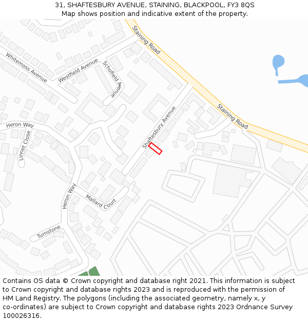 31, SHAFTESBURY AVENUE, STAINING, BLACKPOOL, FY3 8QS: Location map and indicative extent of plot