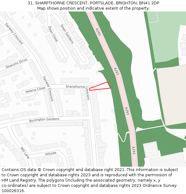 31, SHARPTHORNE CRESCENT, PORTSLADE, BRIGHTON, BN41 2DP: Location map and indicative extent of plot